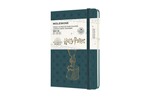 Moleskine - Agenda Settimanale 18 Mesi Edizione Limitata Harry Potter, Agenda Settimanale 2021 2022, con Copertina Rigida e Chiusura ad Elastico, Formato Pocket 9 x 14 cm, Colore Verde, 208 Pagine