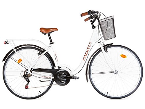 Moma Bikes, Bicicletta Passeggio Citybike Shimano, Alluminio, 18 Velocità, Ruota Da 28 , Bianco
