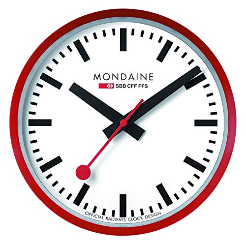 Mondaine Wall Clock - Orologio Da Parete Rosso per Soggiorno e Cucina, A990.CLOCK.11SBC, 25 CM.