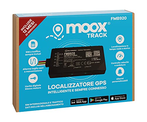 MOOX Track Localizzatore Gps per Auto, Moto, Camion, Barca - App Facile da Usare, Posizione in Tempo Reale, Allarmi differenziati - Sim e Traffico Incluso per 12 Mesi - Sempre Connesso - Blocco Motore