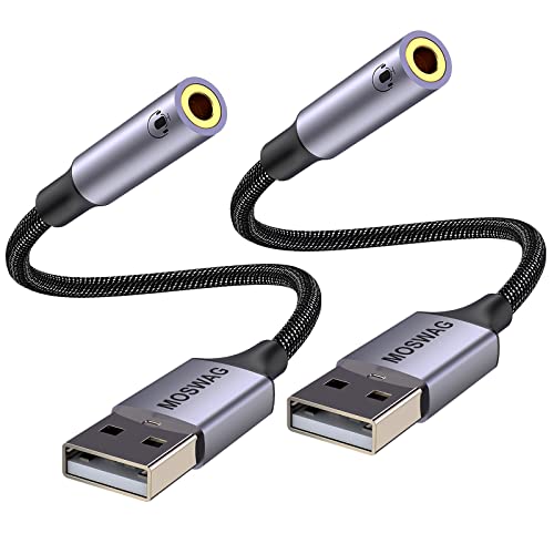 MOSWAG Adattatore jack da USB a audio (2 pezzi), adattatore audio jack per scheda audio esterna con convertitore stereo Aux da 3,5 mm compatibile con cuffie, PC, laptop, Linux, desktop, PS4