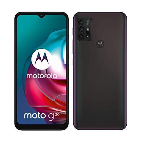 Motorola Moto G30 Smartphone, Quad camera 64 MP, batteria 5000 mAH, 6+128 GB, Display 6.5  Max Vision, NFC, Dual SIM, Android 11, Cover inclusa, Colore Perla scuro (Dark Pearl)