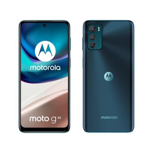 Motorola moto g42 (Tripla fotocamera 50 MP, display OLED FHD+, batteria 5000 mAh, 4 128GB espandibile, Dual SIM, Android 12, Cover inclusa), Atlantic Green