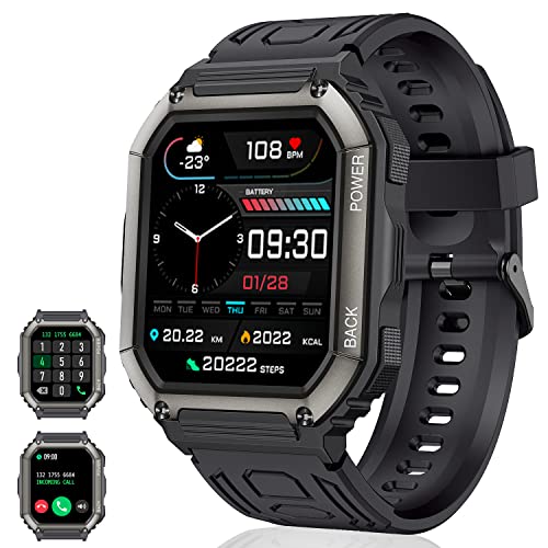 Motsfit Smartwatch Uomo Chiamate e Risposta Vivavoce: 1.8  Orologio Fitness con Cardiofrequenzimetro da Polso Contapassi Pressione Sanguigna Calorie Impermeabile Smart Watch Uomo per iPhone Android