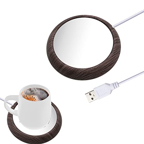 MQ - Scaldabicchiere USB, con base antiscivolo, sottobicchiere per casa, ufficio, scrivania (grana di legno scuro)