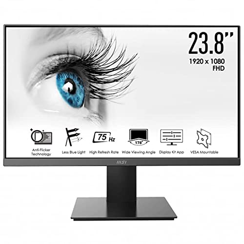MSI PRO MP241X Monitor 23,8 , FHD (1920x1080), 75Hz, 8ms (GTG), MSI Eye Care (antisfarfallio, Less Blue Light, schermo antiriflesso), Pannello VA, VESA 75x75, 1x HDMI (1.4), 1x VGA