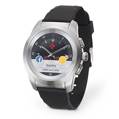 MyKronoz ZeTime-Orig-Reg Smartwatch Ibrido con Lancette Analogiche, Argento Spazzolato Silicone Nero