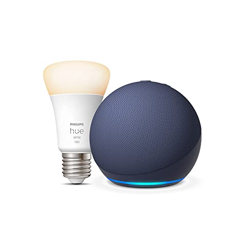 Nuovo Echo Dot (5ª generazione, modello 2022), Blu notte + Philips Hue White Lampadina LED Smart (E27), compatibile con Alexa - Kit di base per Casa Intelligente