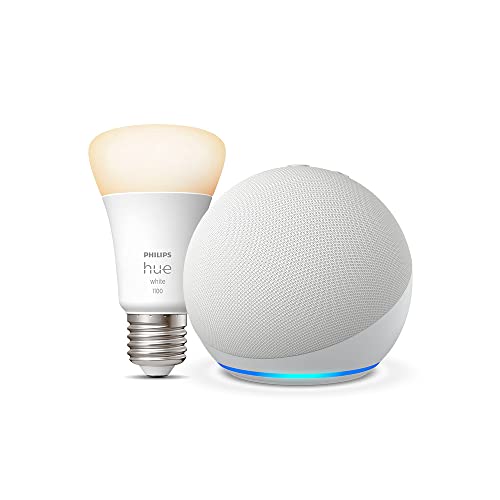 Nuovo Echo Dot (5ª generazione, modello 2022), Bianco ghiaccio + Philips Hue White Lampadina LED Smart (E27), compatibile con Alexa - Kit di base per Casa Intelligente