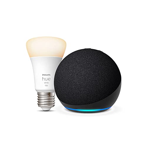 Nuovo Echo Dot (5ª generazione, modello 2022), Antracite + Philips Hue White Lampadina LED Smart (E27), compatibile con Alexa - Kit di base per Casa Intelligente