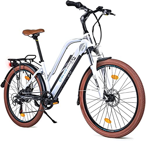 Bicicletta elettrica Blueheel E-Bike da donna 26“ Pedelec conforme alle normative UE - 16Ah - qualità tedesca - con app, motore da 250 W, batteria agli ioni di litio BXB85 (Bianco, 14,4Ah)