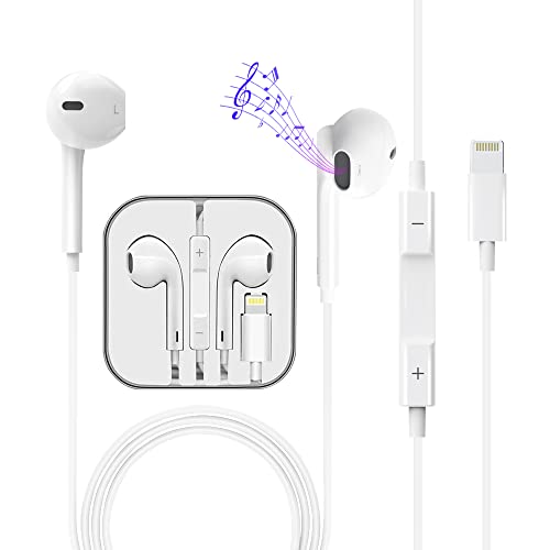 KPOCUN Cuffie In-Ear Lightning certificate MFi Cuffie stereo HiFi Audio per iPhone 12 con microfono e controllo del volume, compatibili con iPhone 13 12 11 SE XS X XR 8 7, compatibili con tutti iOS