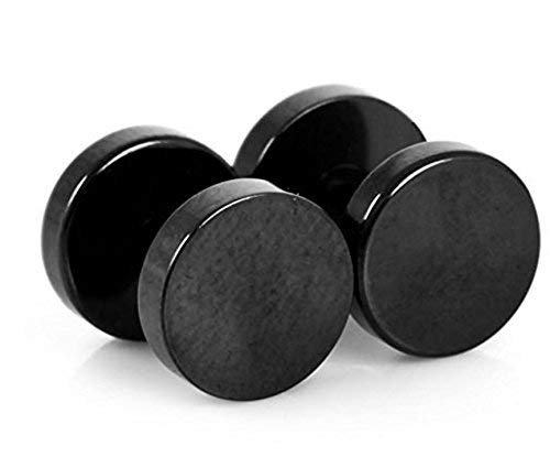 N-K 2 orecchini punk gotico in acciaio inox a forma di bilanciere da uomo, colore nero, 8 mm, misura 8 mm, colore nero