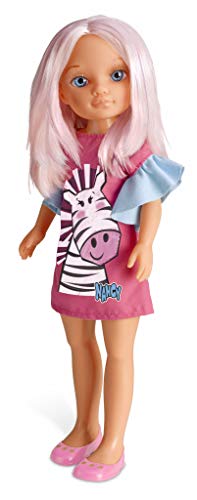 NANCY - Nancy, un giorno di colore, bambola da 42 cm con lunghi capelli rosa, vestitino rosa con zebra, per bambine I dai 3 anni, Famosa 700015030
