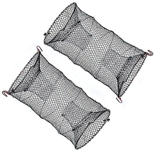 NC - Trappola per pesce in rete a gabbia per pesca 2 pezzi, pieghevole rete da pesca rete da pesca portatile pieghevole rete da pesca per catturare granchi anguilla gamberi