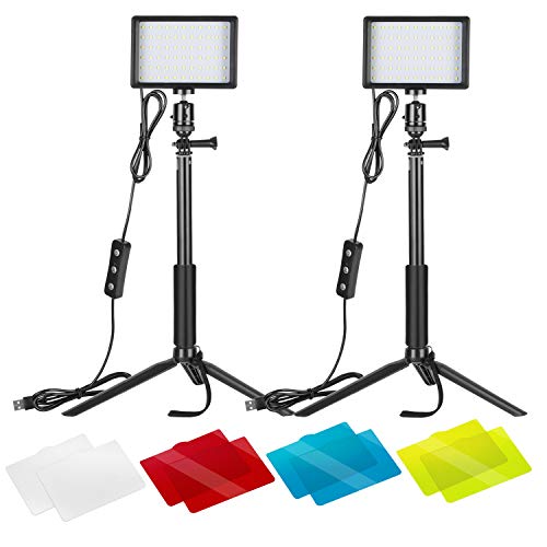 NEEWER Basic Kit con 2pz di illuminazione LED per studio fotografico da tavolo con temperatura colore 5500K, base per treppiede, filtri gel arancione, blu e colore trasparente per riprese di prodotti