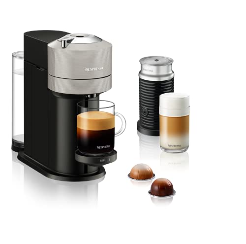 Nespresso Krups XN911B Vertuo Next, Macchina da caffè con montalatte Aerroccino, serbatoio d acqua da 1,7 L, riconoscimento delle capsule tramite codice a barre, 5 tazze, grigio chiaro