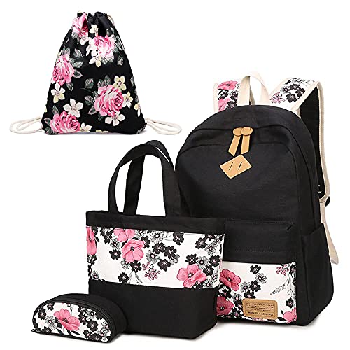 Neuleben Set di 4 borse per la scuola + borsa + astuccio + sacchetto in tela per donne ragazze bambini, Colore: rosso, taglia unica,