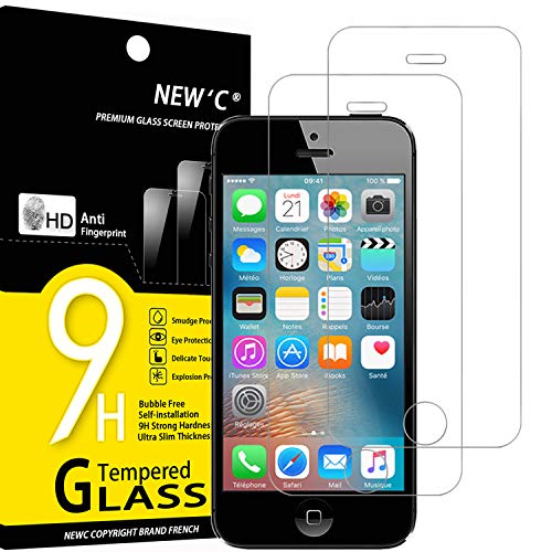 NEW C 2 Pezzi, Vetro Temperato per iPhone 5, iPhone 5S, iPhone 5C, Pellicola Prottetiva Anti Graffio, Anti-Impronte, Senza Bolle, Durezza 9H, 0,33mm Ultra Trasparente, Ultra Resistente