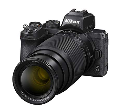 Nikon Z50 + Z DX 16-50VR+50-250VR Fotocamera Mirrorless, CMOS DX da 20.9 Mp, Sistema Hybrid-AF, Mirino Elettronico (EVF), LCD 3.2  Touch, Video 4K, Nero