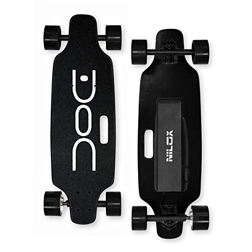 Nilox Doc Skateboard Elettrico Plus, con Bluetooth e Telecomando di controllo, velocità max 12 km h, Nero, Legno