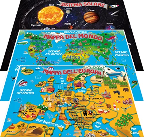 NITRAM Mappa del mondo per bambini, Europa e sistema solare. Stampe...
