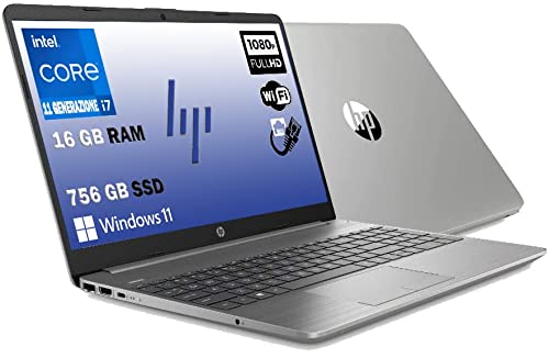Notebook HP 250 G8, Pc portatile silver, Intel Quad Core i7 11Th 4,7Ghz, Ram 16Gb, SSD 756Gb, Display 15.6  Full HD, Win 11 Pro, Open Office 2021, computer pronto utilizzo