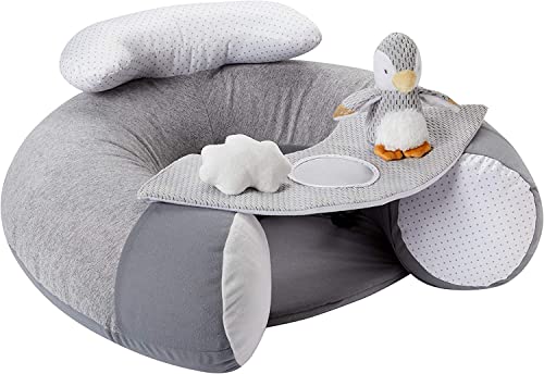Nuby - Seggiolino Sit-Me-Up Pinguino - Seduta da terra gonfiabile con vassoio e giochi per neonati - Grigio - 3+ mesi