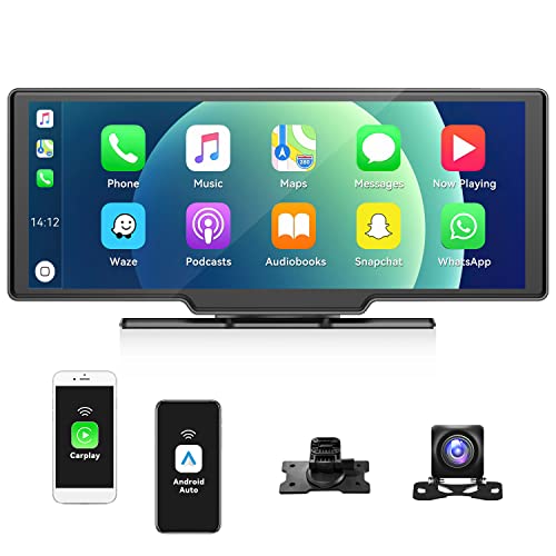 OiLiehu Wireless Carplay Android Auto , 9,3  HD Touch Screen Car Radio Stereo, Vivavoce Bluetooth 4.0, Autoradio Con Navigatore Fotocamera Frontale Telecamera Posteriore Trasmettitore FM DVR SD-32GB