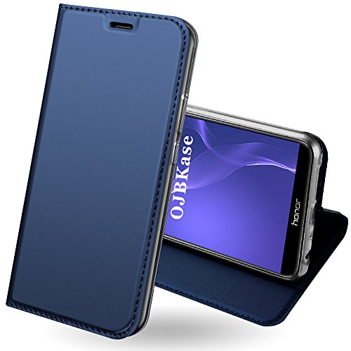 OJBKase Cover Huawei Honor 9 Lite, Flip Caso Custodia in Pelle PU di Alta qualità [Kickstand] Premium Portafoglio con Interno TPU Antiurto e Protettiva Flip Wallet Cover per Huawei Honor 9 Lite (Blu)