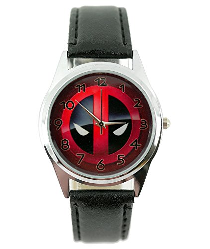 Orologio al quarzo Taport Deadpool Marvel con cinturino nero in vera pelle