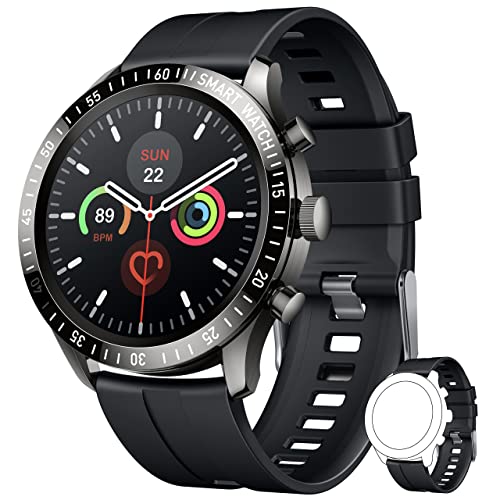 Orologio Smartwatch Fitness Contapassi Per Uomo: Smart Watch Con Pressione Sanguigna Polso Cardiofrequenzimetro Saturimetro 1.32 Full Touch Schermo Impermeabile IP68 Compatibile Android Iphone (Nero)