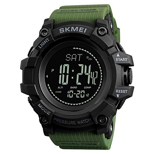 Orologio sportivo digitale da uomo, impermeabile, con bussola, altimetro, barometro, orologio militare da caccia, con pedometro, cronometro, sveglia