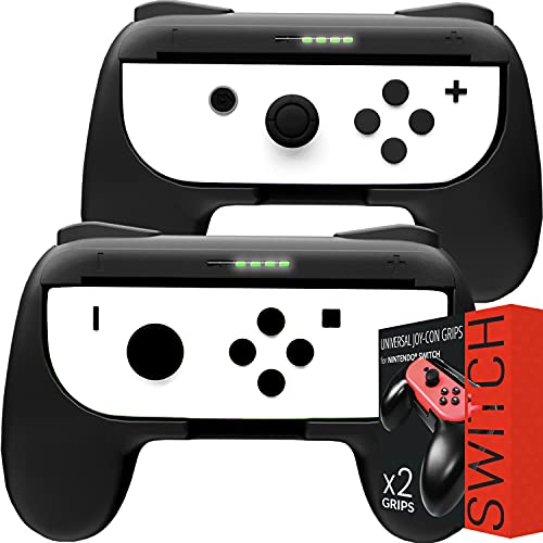 Orzly Grip Compatibile con i Joy-con del Nintendo Switch per Un Comfort Extra (Confezione Doppia) - 2 Impugnature Universali Nere per i Joy-con del Nintendo Switch
