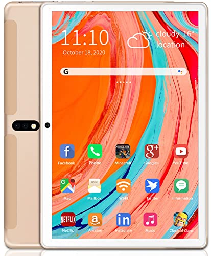 OUZRS Tablet 10 pollici 4 GB + 64 GB ROM | 256 GB Escalable, Tablet in offerta super veloce 8 core 2.0 GHz CPU, WiFi +Dual SIM 4G Cellulare, 8.0MP Dual Camera,7000mAh,Bluetooth,Type-C (oro)