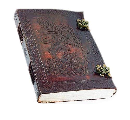 OVERDOSE Vintage Celtic Griffin Journal Dragon Diary con Dual C-Lock - Handmade Antique cartelline portadocumenti pelle uomo donna | Diario del taccuino - 6x8 pollici | 15x20 cm I A5