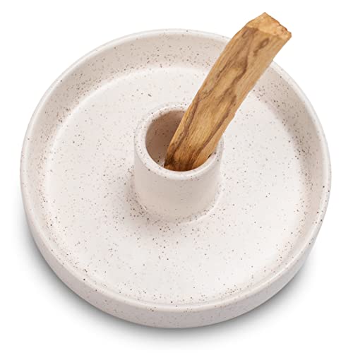 Palo Santo, porta incenso in ceramica per bastoncini di Palo Santo, supporto per legno profumato e raccogli ceneri, semplice, robusto e ben fatto, colore: bianco