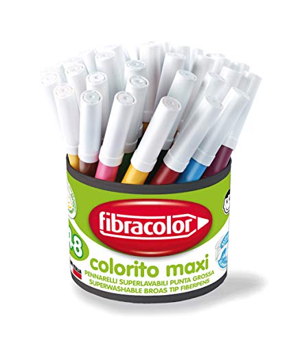 Pennarelli Colorito Maxi Fibracolor, barattolo 48 pezzi, punta grossa, 4 pezzi per ciascuno di 12 colori diversi, superlavabili