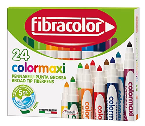 Pennarelli Colormaxi Fibracolor, confezione 24 colori, punta grossa conica maxi carica d inchiostro, superlavabili