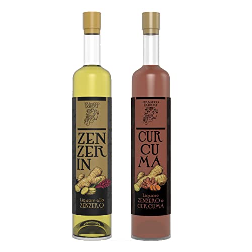 Perbacco Liquori | 2 bottiglie | Zenzerin e Curcuma - liquori artigianali digestivi naturali con zenzero e curcuma - 50cl x 2