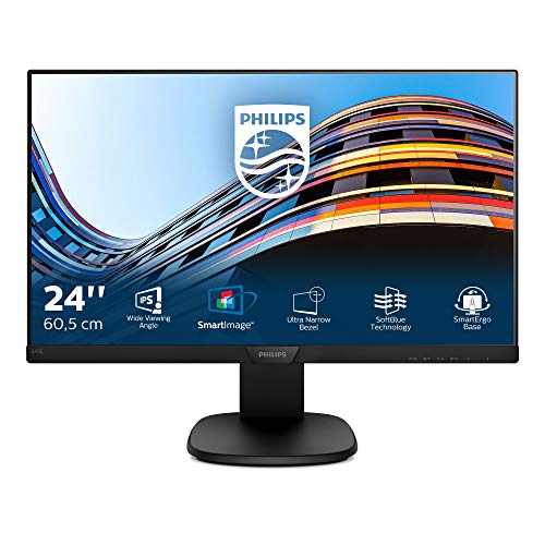 Philips 243S7EYMB Monitor 24  LED IPS, Full HD, 3 Side Frameless, Regolabile in Altezza, Girevole, Pivot, Inclinabile, Casse Audio Integrate, Softblue Protezione Occhi, Display Port, VGA, Vesa, Nero