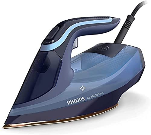 Philips Azur Serie 8000 Ferro A Vapore - 55 g min Di Vapore Continuo, 240 g Di Colpo Di Vapore, 3000 W, Tecnologia OptimalTEMP, SteamGlide Elite, Azzurro (DST8020 20)