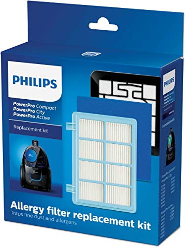 Philips FC8010 02 - Set di filtri di ricambio per aspirapolvere PowerPro Compact e Active, colore: Blu Bianco