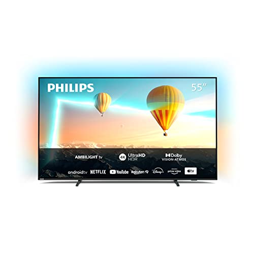 Philips PUS8007, Smart TV LED 4K UHD 55 Pollici, High Dynamic Range (HDR), Dolby Atmos, Immagini e Audio Come al Cinema, Design Sottile, 60Hz, Ambilight, TV Android, Assistente Google