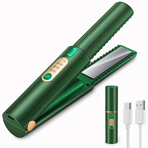 Piastra per capelli senza fili (2022), mini ferro da stiro, raddrizzatore wireless per capelli, temperatura regolabile, dimensioni da viaggio (verde)