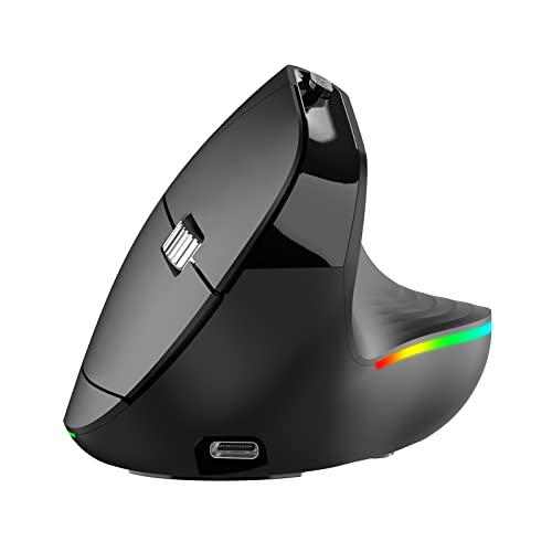 PINKCAT Ergonomico Wireless Mouse, 2.4G Mouse Verticale Wireless, LED ricaricabile silenzioso Mouse, 800 1200 1600 DPI, 6 Pulsanti per PC, Laptop, Mac, Nero