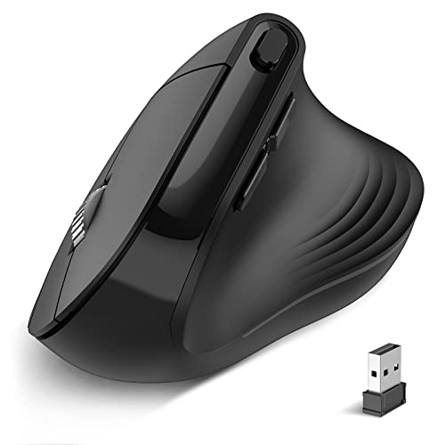 PINKCAT Ergonomico Wireless Mouse, 2.4G Mouse Verticale Wireless, 6 tasti e 3 regolazioni 1000 1200 1600 DPI per laptop,computer, Mac, Nero