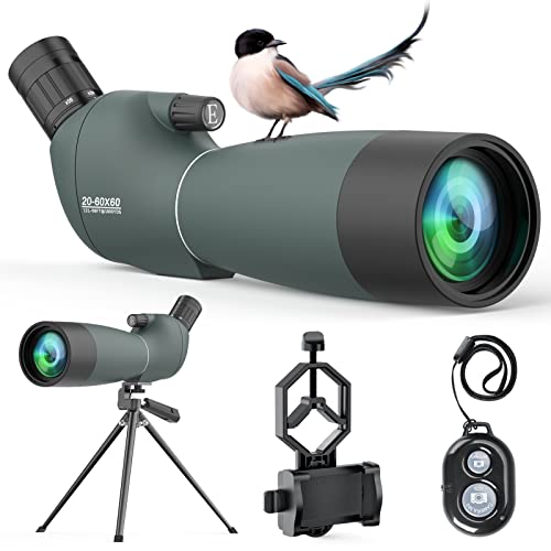POHHD Cannocchiale Professionale Potente 20-60x60mm HD Monoculare per Birdwatching Spotting Scope con Treppiede e Clip per Cellulare, Telescopio con BAK4 Prisma&FMC
