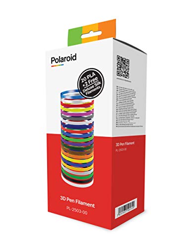 Polaroid - Confezione da 20 bobine di filamento di plastica PLA per penna 3D in 20 colori diversi e 2 bobine di filamento di seta deluxe da utilizzare con penna 3D Polaroid Play+