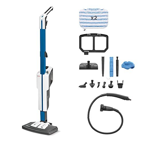 Polti Vaporetto SV620_Style, scopa a vapore con pulitore portatile integrato, pulizia pavimenti e tappeti, solo con acqua, 15 accessori, parking verticale, blu